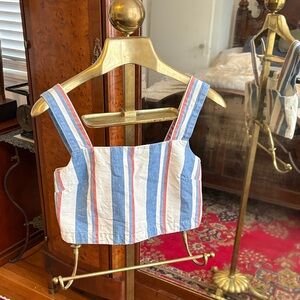 Sezane Blue and Red Striped Cropped Blouse